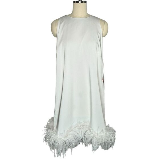 Mac Duggal 55804 White Feather Trim Mini Dress| Size 14 - Picture 3 of 9